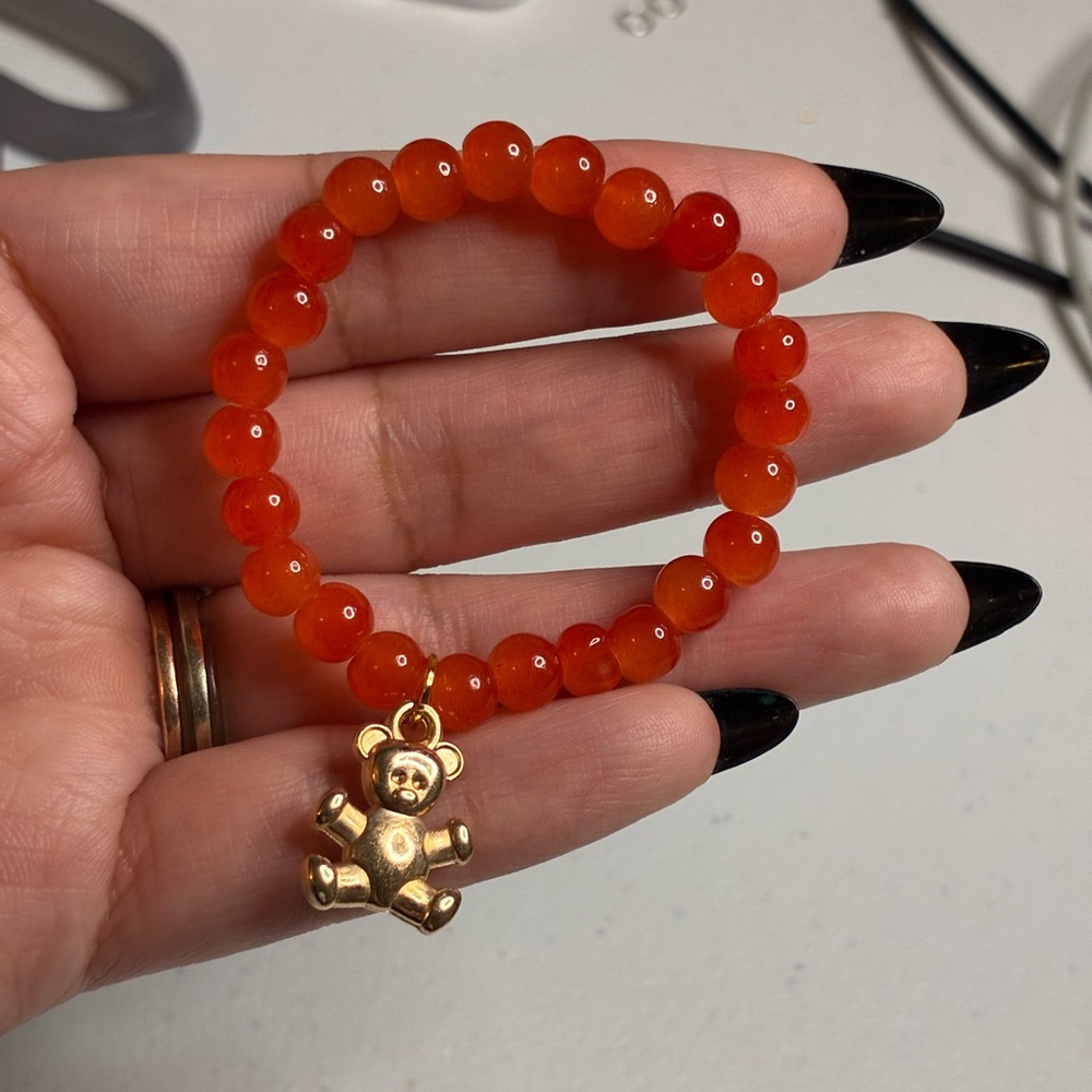 Kids Beaded Bracelet with (plastic) Golden Bear Charm | Kids Bracelet |